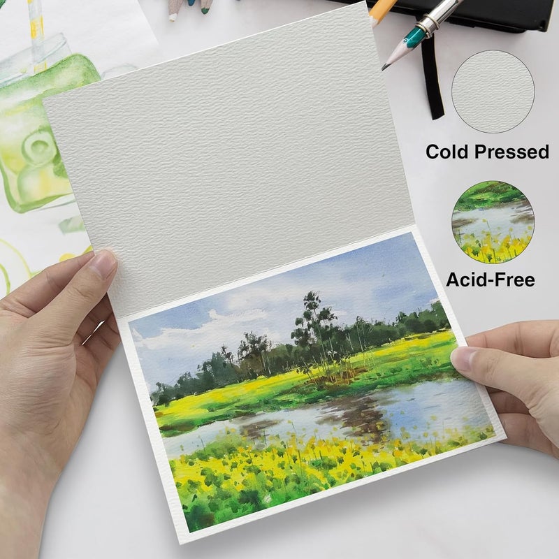KOVIEDE 50 Pack Foldable Watercolor Cards with Envelopes 5"X7", 40 Sheets 4''x6'' Blank Watercolor Postcards, 140LB/300GSM 100% Cotton Water Color Cards For Painting, Greeting, Christmas, Birthday - Image 4